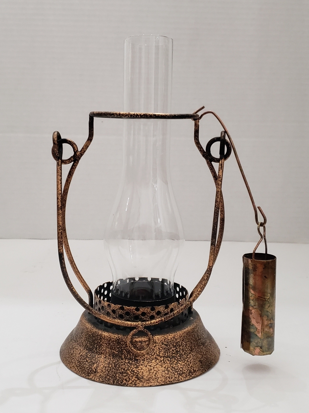 Vintage Paseo Shabby Bronze Candle Lantern with Glass Chimney & Snuffer